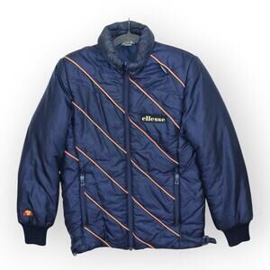 S/M Vintage Ellesse Ski Jacket Italy Retro Snow Gaper Navy Stripe Logo